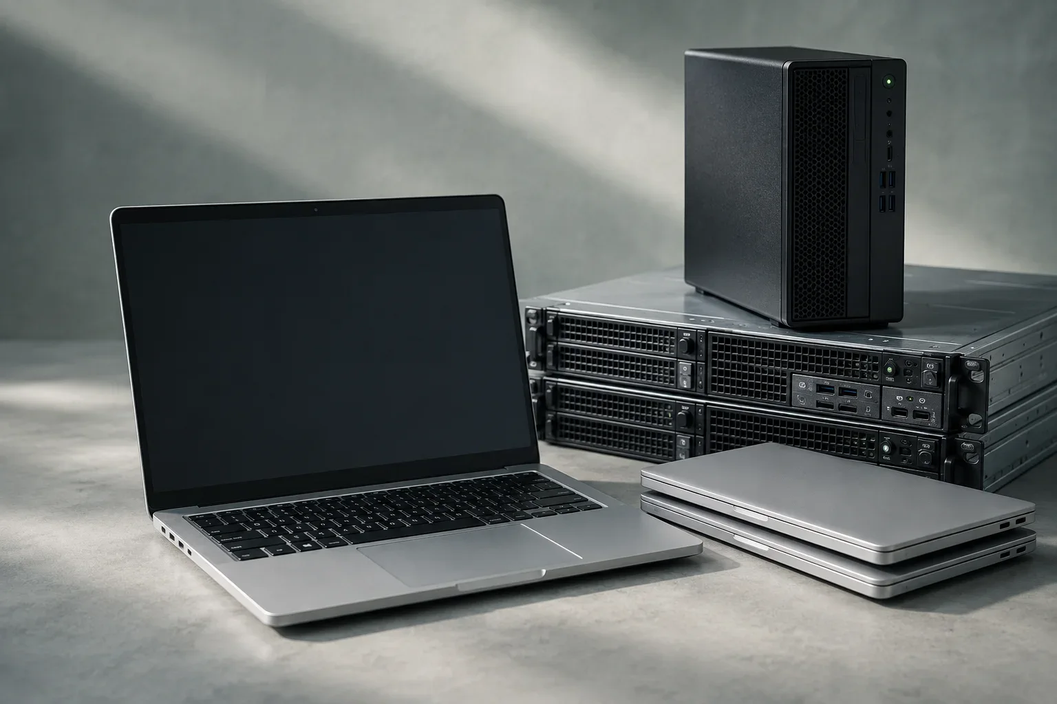 Used laptops, servers and computer equipment arranged for assessment