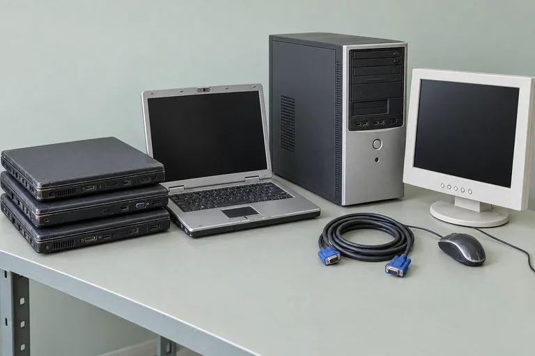 Illustrative arrangement of laptops and desktop computers
