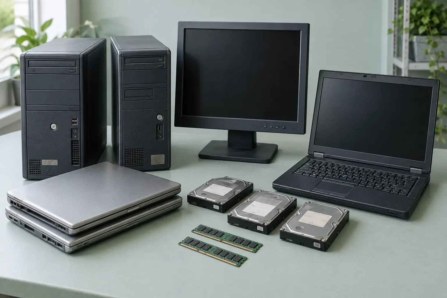 Used computers, drives, RAM and electronic components